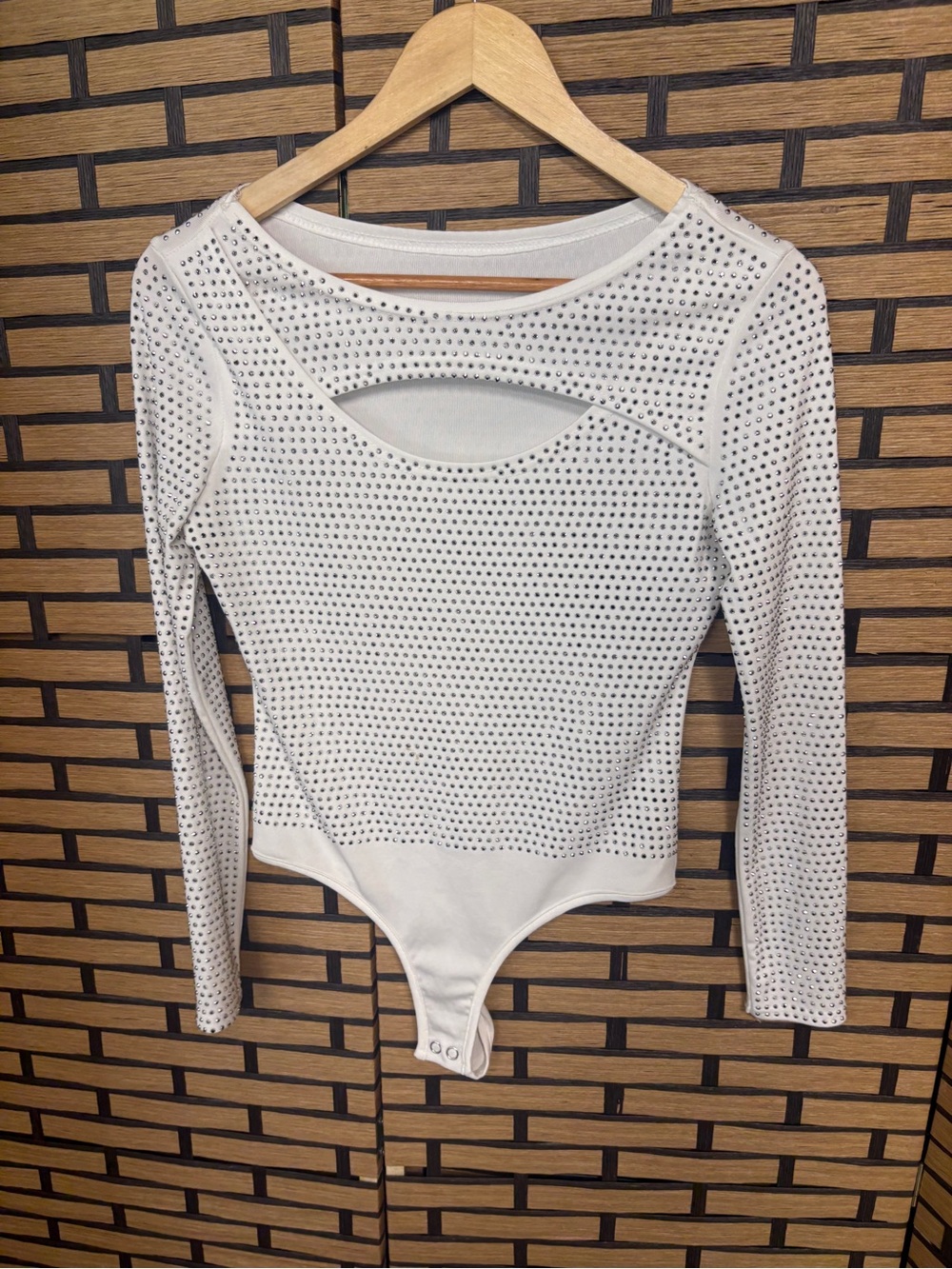 Salt White Rhinestone Long Sleeve Bodysuit Size small